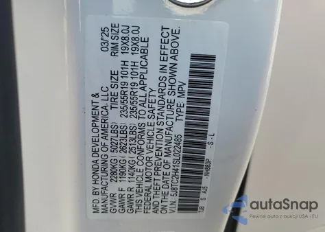 2025 Acura Rdx from USA, damaged, VIN 5J8TC2H41SL022485